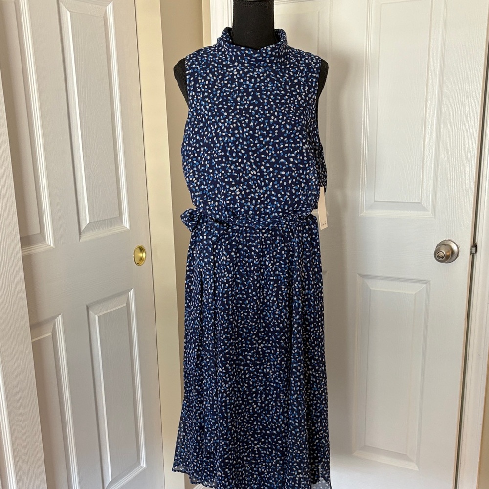 Chic Navy Blue Patterned Midi Dress